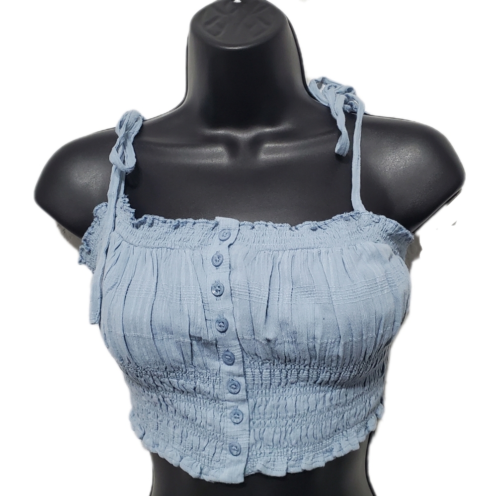 Aeropostale Women's Powder Blue Smocked Cropped Tube Top Size Medium